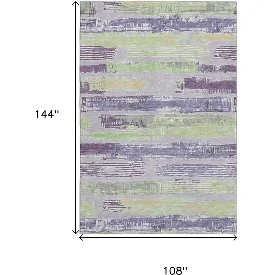 Lavender Green And Ivory Striped Washable Area Rug With UV Protection Photo 9