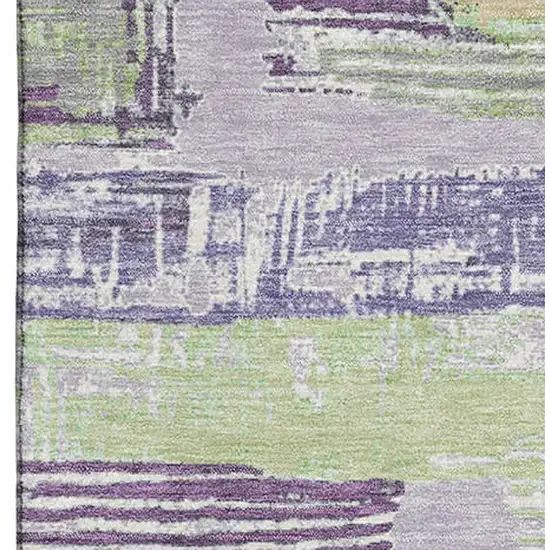 Lavender Green And Ivory Striped Washable Area Rug With UV Protection Photo 2