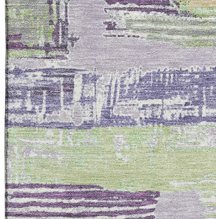 Lavender Green And Ivory Striped Washable Area Rug With UV Protection Photo 2