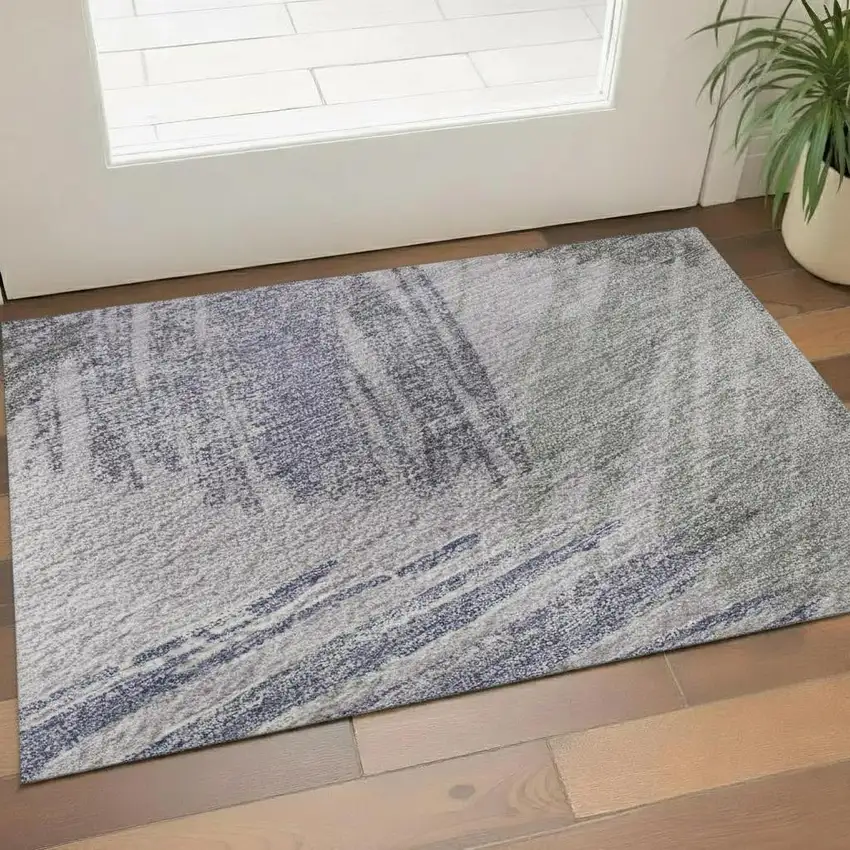 Lavender Green And Ivory Striped Washable Area Rug With UV Protection Photo 2