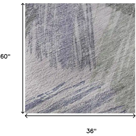 Lavender Green And Ivory Striped Washable Area Rug With UV Protection Photo 8