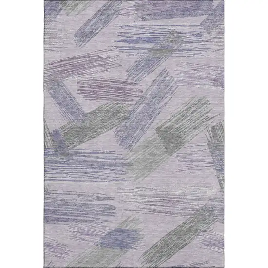 Lavender Green And Ivory Striped Washable Area Rug With UV Protection Photo 4