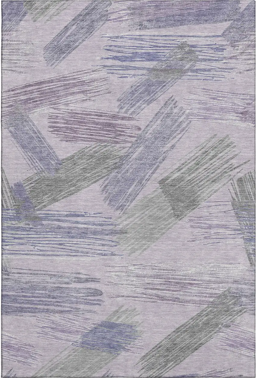 Lavender Green And Ivory Striped Washable Area Rug With UV Protection Photo 4