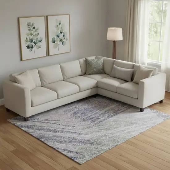 Lavender Green And Ivory Striped Washable Area Rug With UV Protection Photo 2