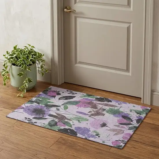 Lavender Green And Mauve Floral Washable Area Rug With UV Protection Photo 1