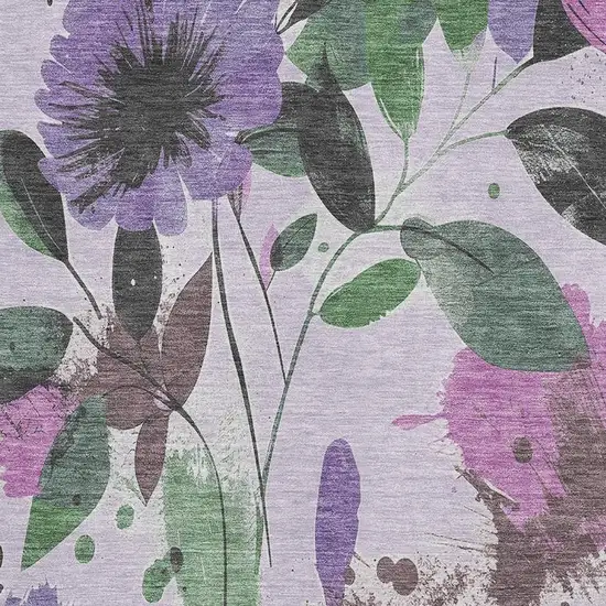 Lavender Green And Mauve Floral Washable Area Rug With UV Protection Photo 2