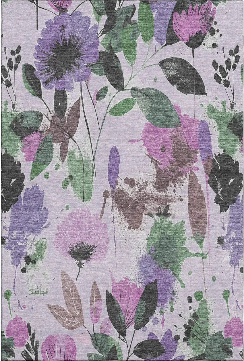 Lavender Green And Mauve Floral Washable Area Rug With UV Protection Photo 1