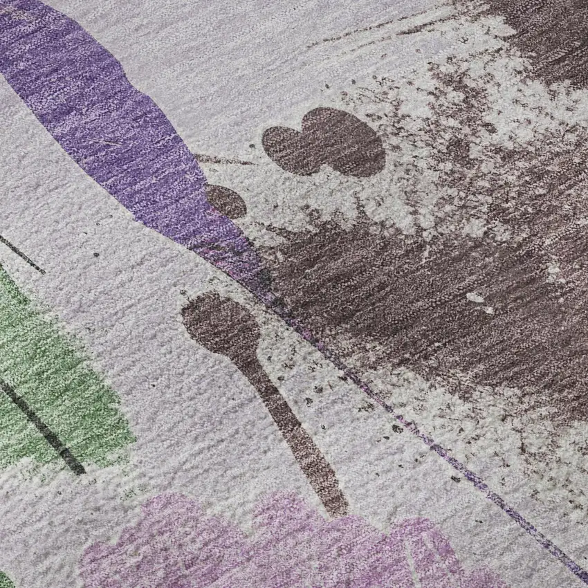 Lavender Green And Mauve Floral Washable Area Rug With UV Protection Photo 9