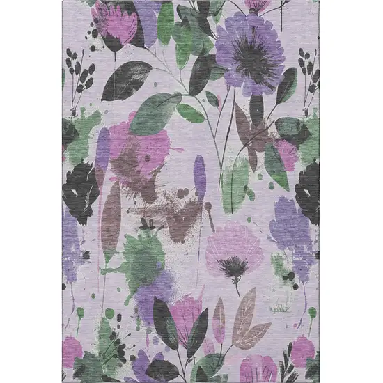 Lavender Green And Mauve Floral Washable Area Rug With UV Protection Photo 3