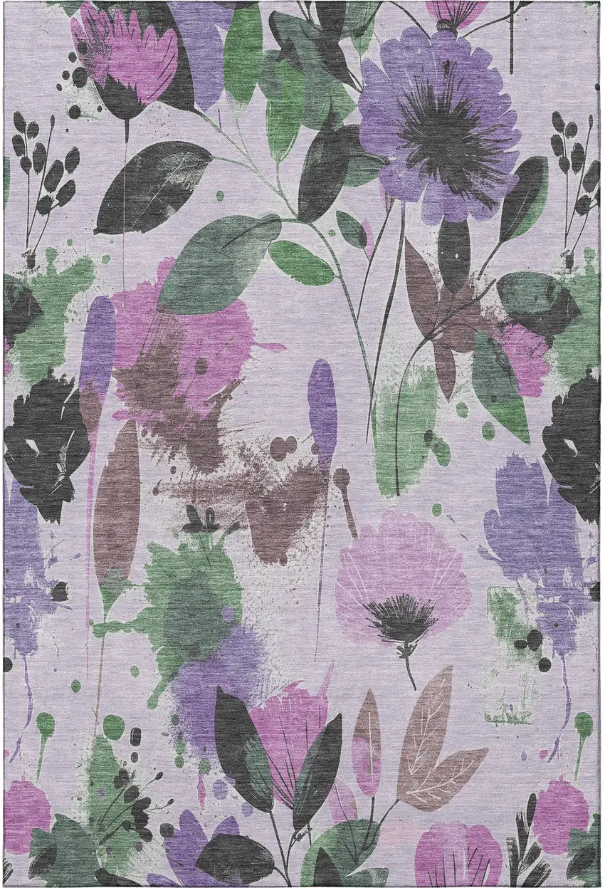 Lavender Green And Mauve Floral Washable Area Rug With UV Protection Photo 3