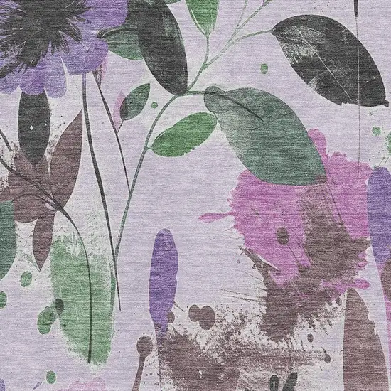 Lavender Green And Mauve Floral Washable Area Rug With UV Protection Photo 2