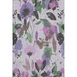 Photo of Lavender Green And Mauve Floral Washable Area Rug With UV Protection