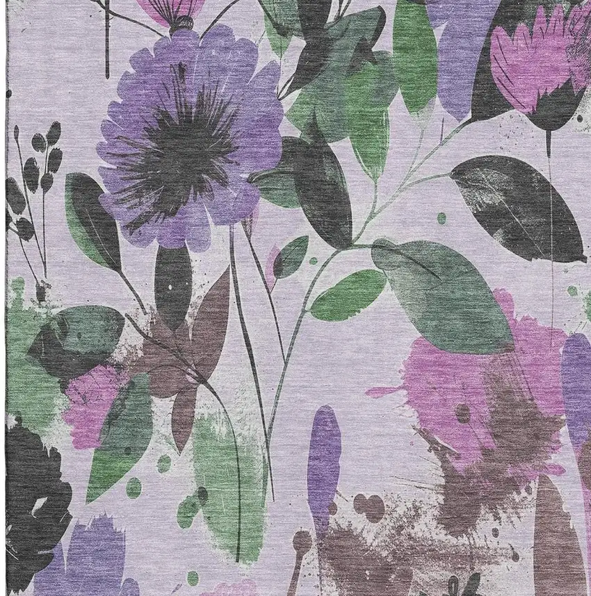 Lavender Green And Mauve Floral Washable Area Rug With UV Protection Photo 2