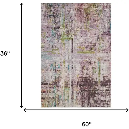 Lavender Green And Teal Abstract Washable Area Rug With UV Protection Photo 3