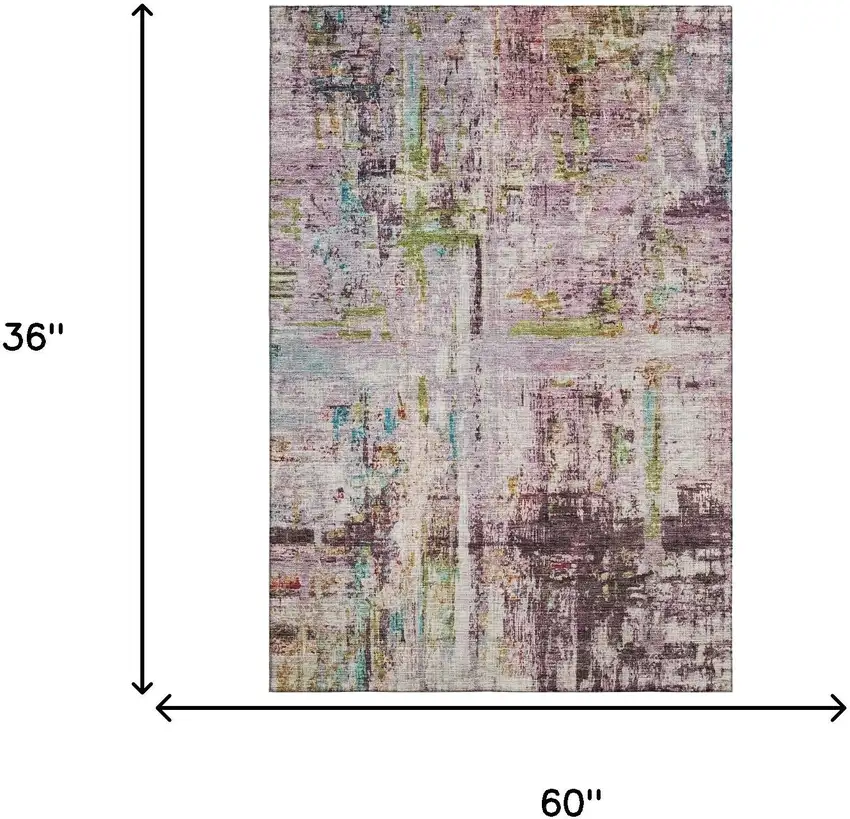 Lavender Green And Teal Abstract Washable Area Rug With UV Protection Photo 3