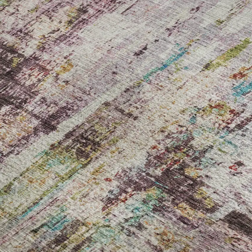 Lavender Green And Teal Abstract Washable Area Rug With UV Protection Photo 2