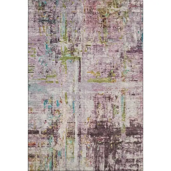 Lavender Green And Teal Abstract Washable Area Rug With UV Protection Photo 5