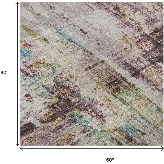 Lavender Green And Teal Abstract Washable Area Rug With UV Protection Photo 9