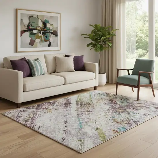 Lavender Green And Teal Abstract Washable Area Rug With UV Protection Photo 2