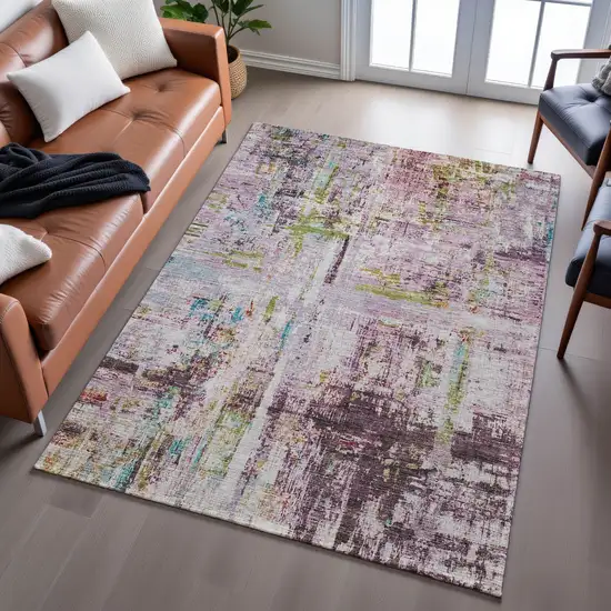 Lavender Green And Teal Abstract Washable Area Rug With UV Protection Photo 3