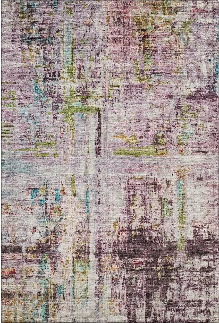 Lavender Green And Teal Abstract Washable Area Rug With UV Protection Photo 4