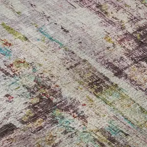 Photo of Lavender Green And Teal Abstract Washable Area Rug With UV Protection