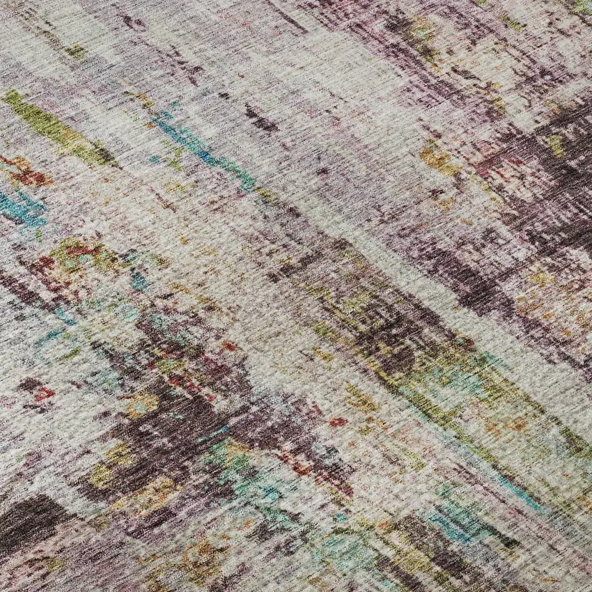Lavender Green And Teal Abstract Washable Area Rug With UV Protection Photo 1
