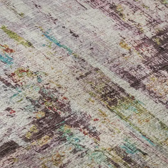 Lavender Green And Teal Abstract Washable Area Rug With UV Protection Photo 1