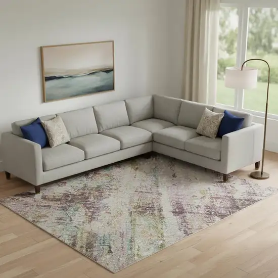 Lavender Green And Teal Abstract Washable Area Rug With UV Protection Photo 1