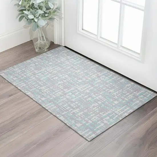 Lavender Ivory And Aqua Abstract Geometric Washable Area Rug With UV Protection Photo 2