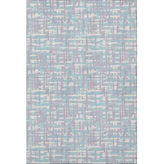 Lavender Ivory And Aqua Abstract Geometric Washable Area Rug With UV Protection Photo 3