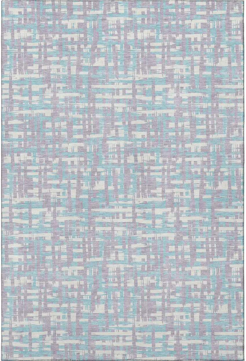 Lavender Ivory And Aqua Abstract Geometric Washable Area Rug With UV Protection Photo 3