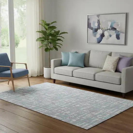 Lavender Ivory And Aqua Abstract Geometric Washable Area Rug With UV Protection Photo 2