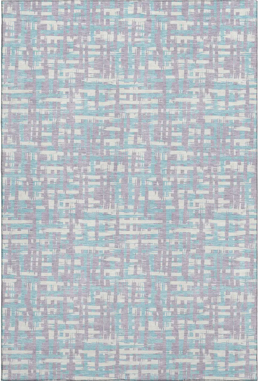 Lavender Ivory And Aqua Abstract Geometric Washable Area Rug With UV Protection Photo 1