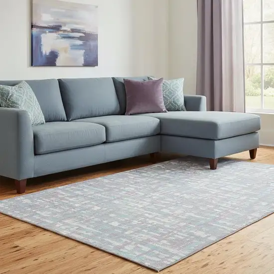 Lavender Ivory And Aqua Abstract Geometric Washable Area Rug With UV Protection Photo 2