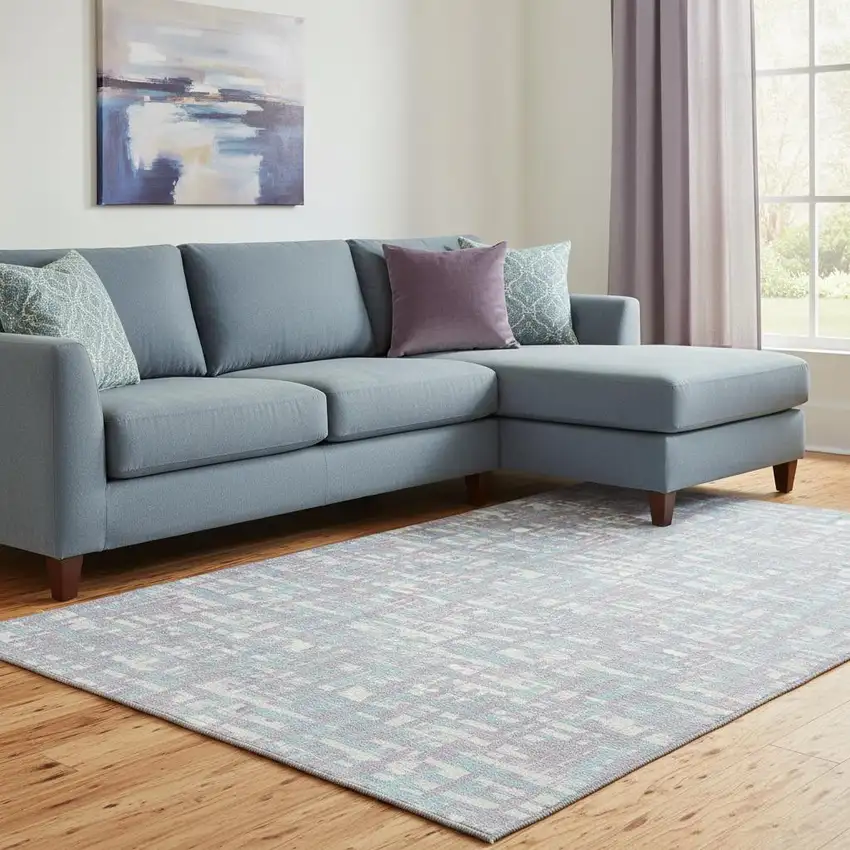 Lavender Ivory And Aqua Abstract Geometric Washable Area Rug With UV Protection Photo 2