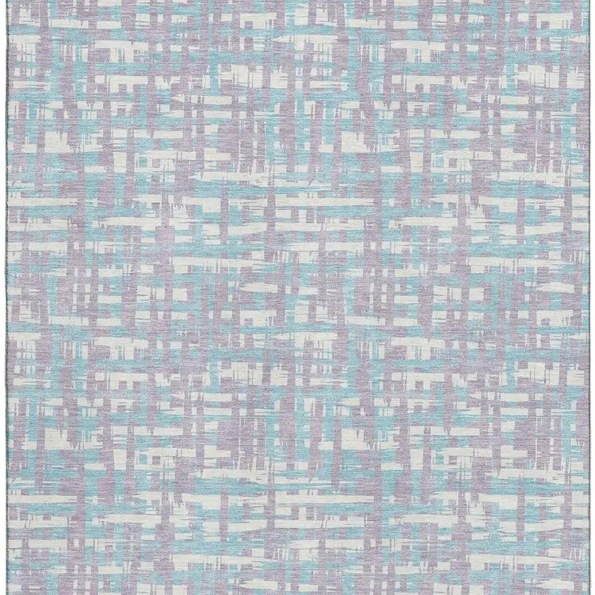Lavender Ivory And Aqua Abstract Geometric Washable Area Rug With UV Protection Photo 3