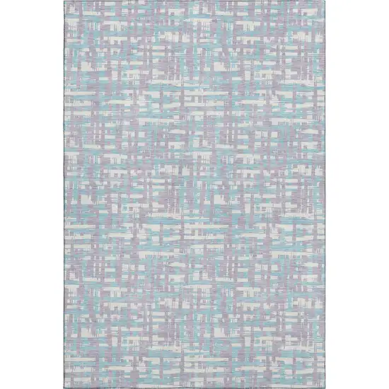 Lavender Ivory And Aqua Abstract Geometric Washable Area Rug With UV Protection Photo 1