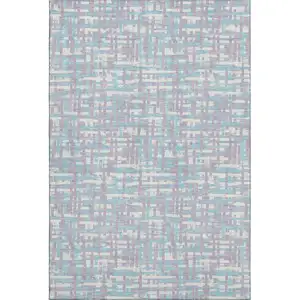 Photo of Lavender Ivory And Aqua Abstract Geometric Washable Area Rug With UV Protection