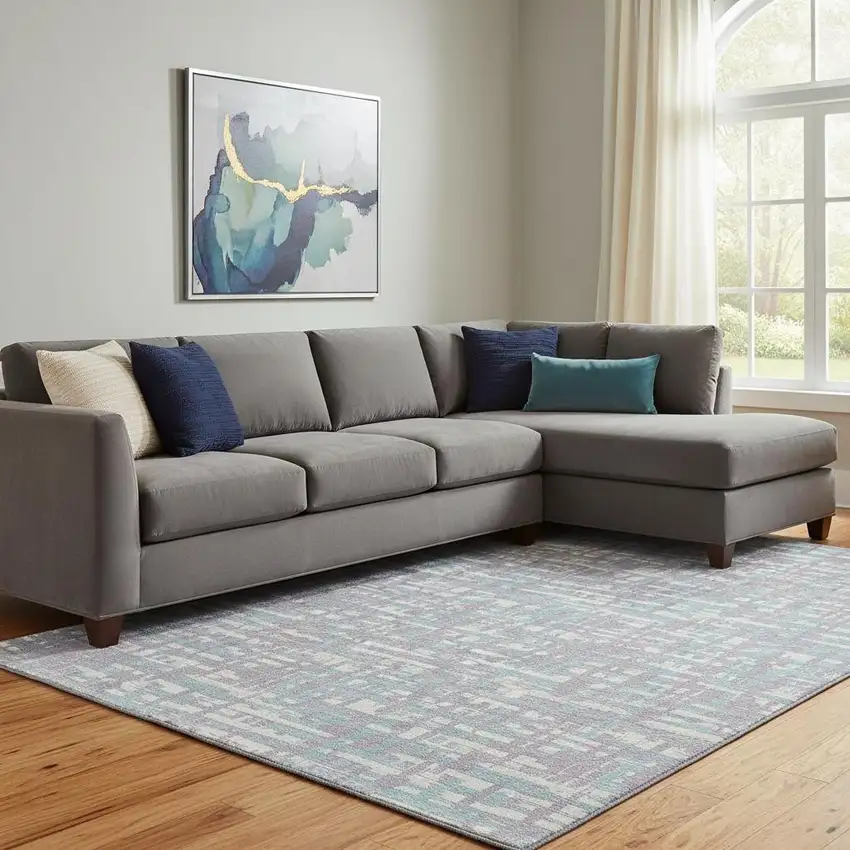 Lavender Ivory And Aqua Abstract Geometric Washable Area Rug With UV Protection Photo 2