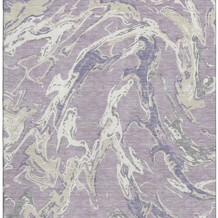 Lavender Ivory And Beige Abstract Washable Area Rug With UV Protection Photo 2