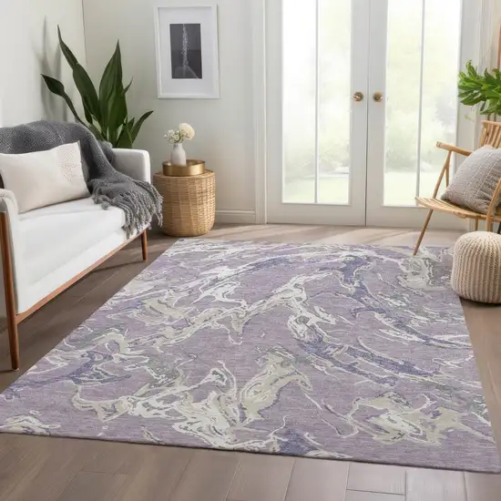Lavender Ivory And Beige Abstract Washable Area Rug With UV Protection Photo 5