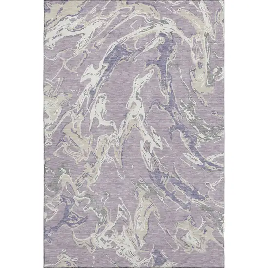 Lavender Ivory And Beige Abstract Washable Area Rug With UV Protection Photo 1