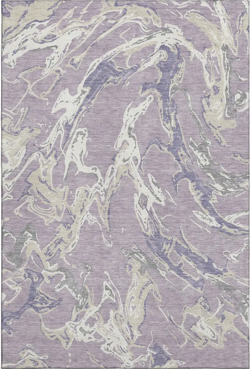 Lavender Ivory And Beige Abstract Washable Area Rug With UV Protection Photo 1