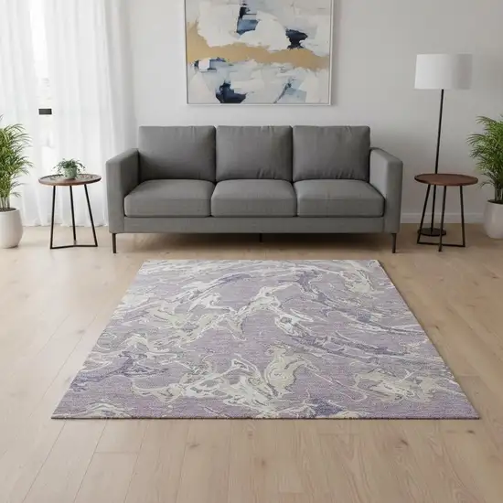 Lavender Ivory And Beige Abstract Washable Area Rug With UV Protection Photo 2