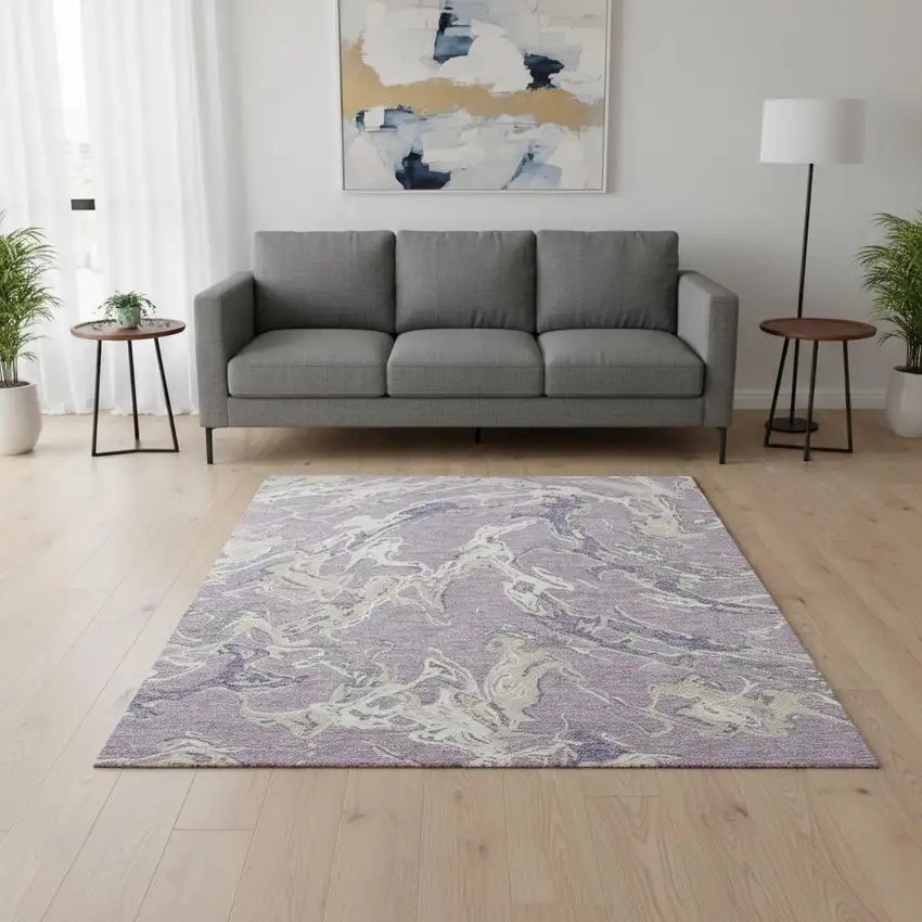 Lavender Ivory And Beige Abstract Washable Area Rug With UV Protection Photo 2