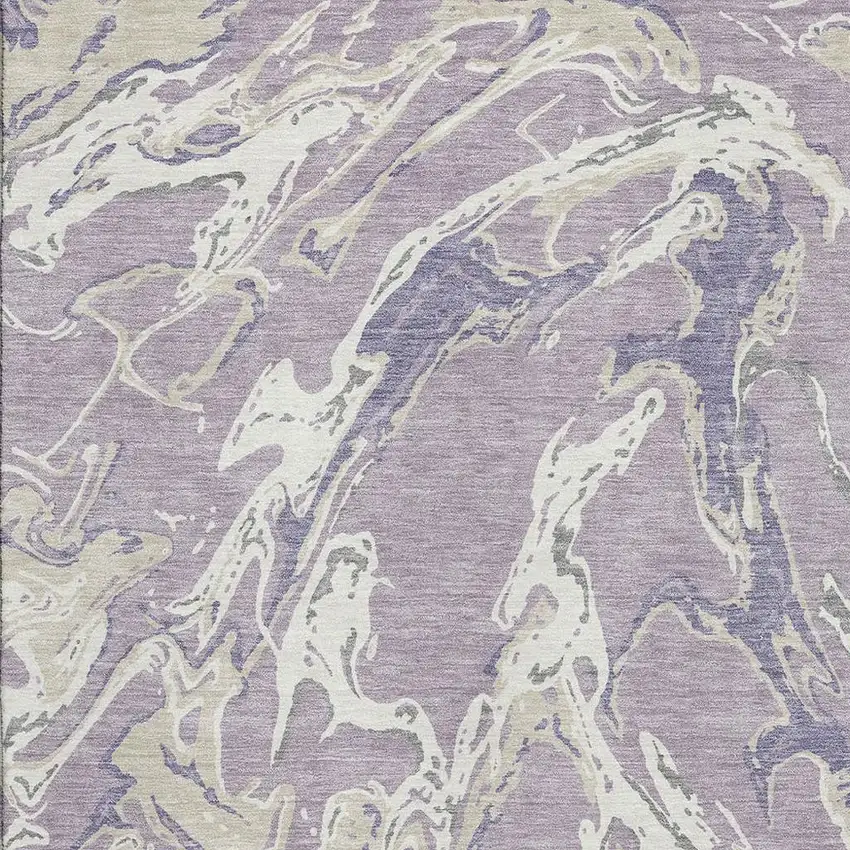 Lavender Ivory And Beige Abstract Washable Area Rug With UV Protection Photo 2