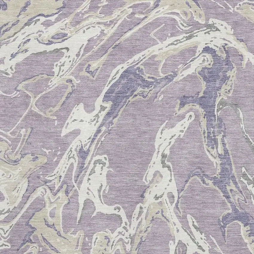 Lavender Ivory And Beige Abstract Washable Area Rug With UV Protection Photo 2