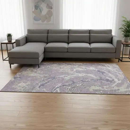 Lavender Ivory And Beige Abstract Washable Area Rug With UV Protection Photo 2