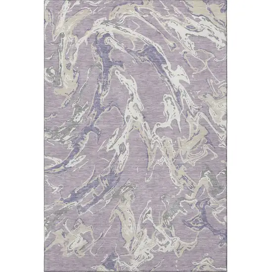 Lavender Ivory And Beige Abstract Washable Area Rug With UV Protection Photo 3